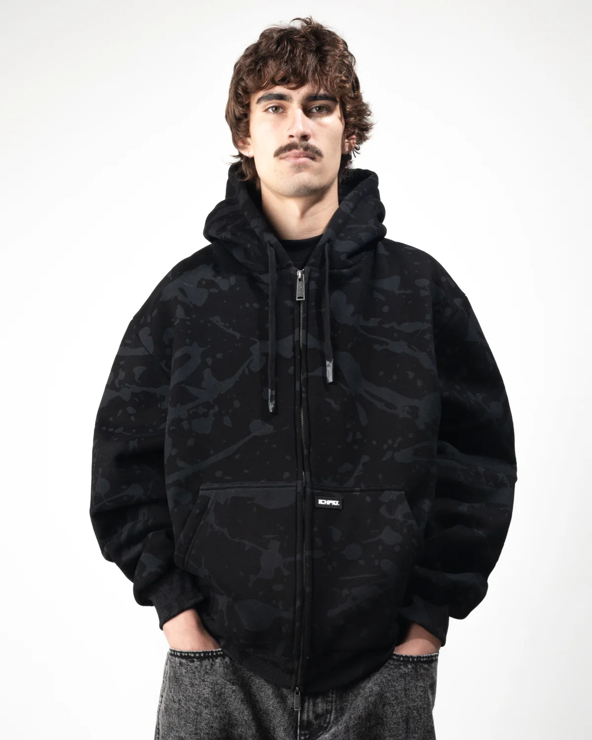 SPLATTER ZIP UP HOOD BLACK