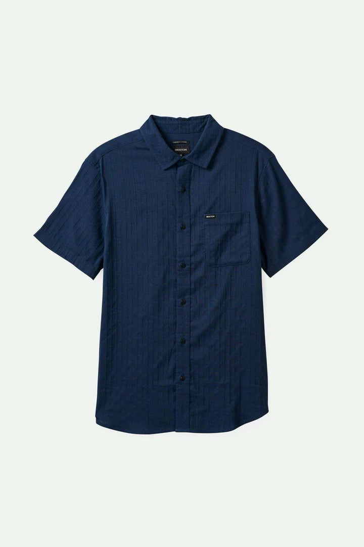 CHARTER STRIPE S/S WVN SHIRT WASHED NAVY/BLK