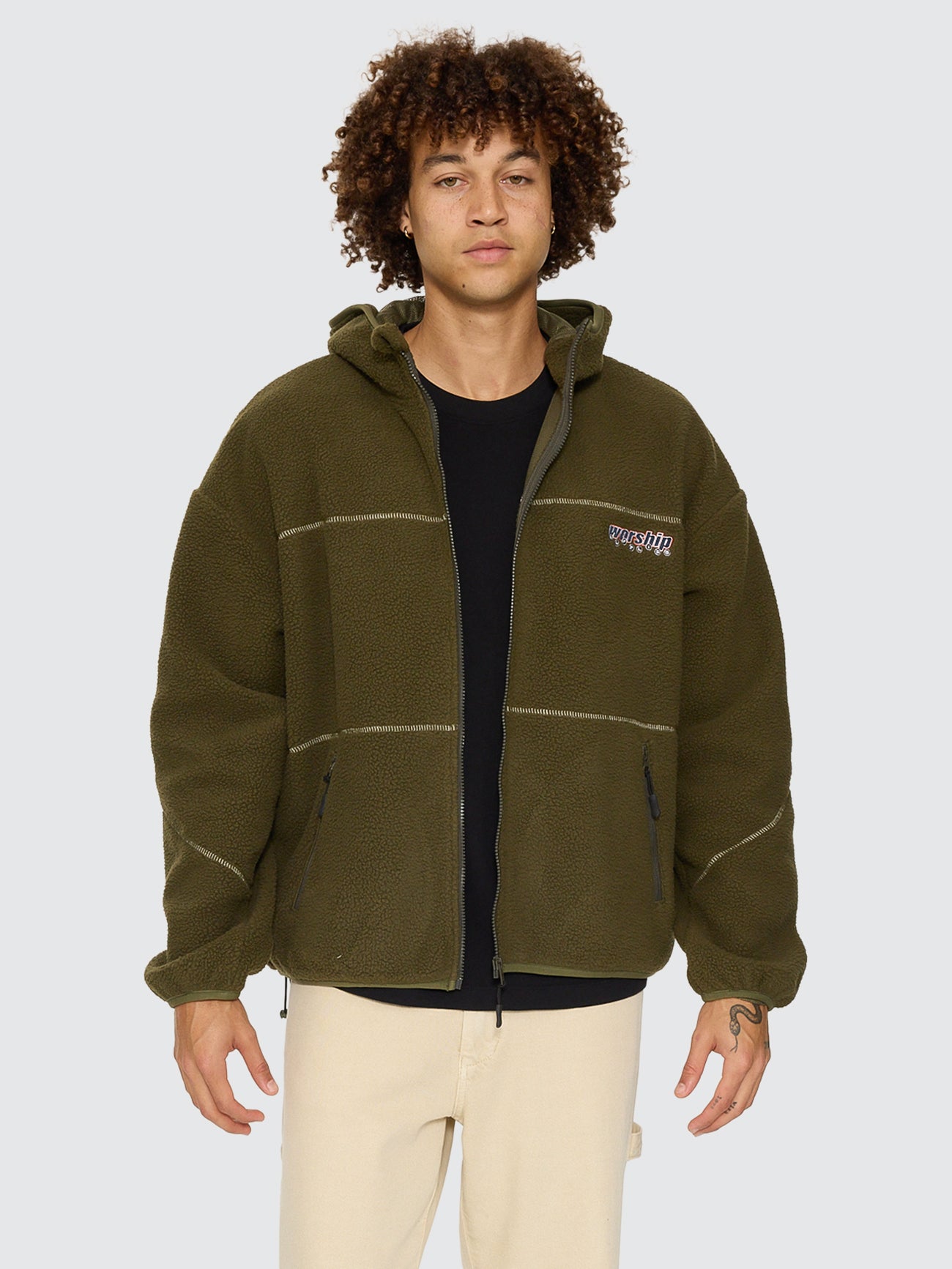LINE STEPPER HOODED SHERPA JACKET GRAPE LEAF