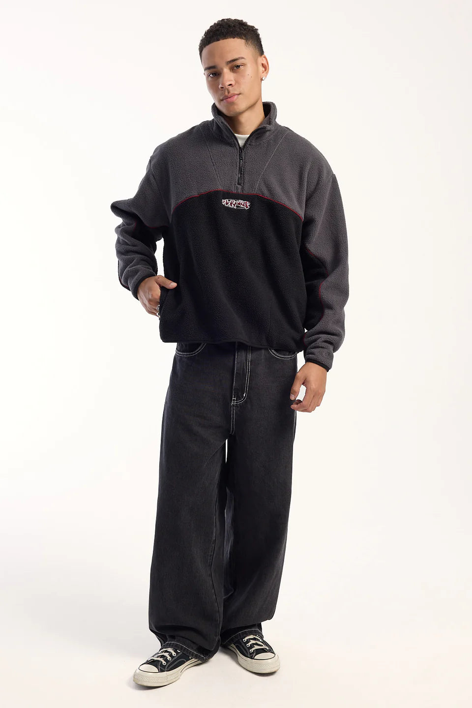 WYLDSTYLE QUARTER ZIP SHERPA FLEECE BLACK