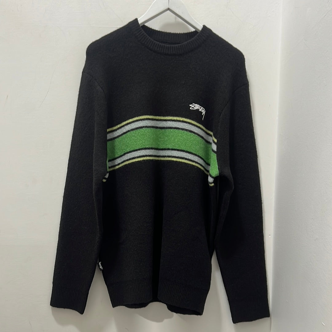 STRIPE KNIT CREW - BLACK