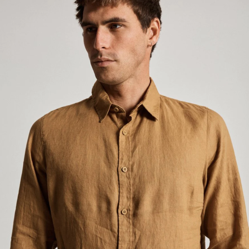 LINEN LS SHIRT TOBACCO