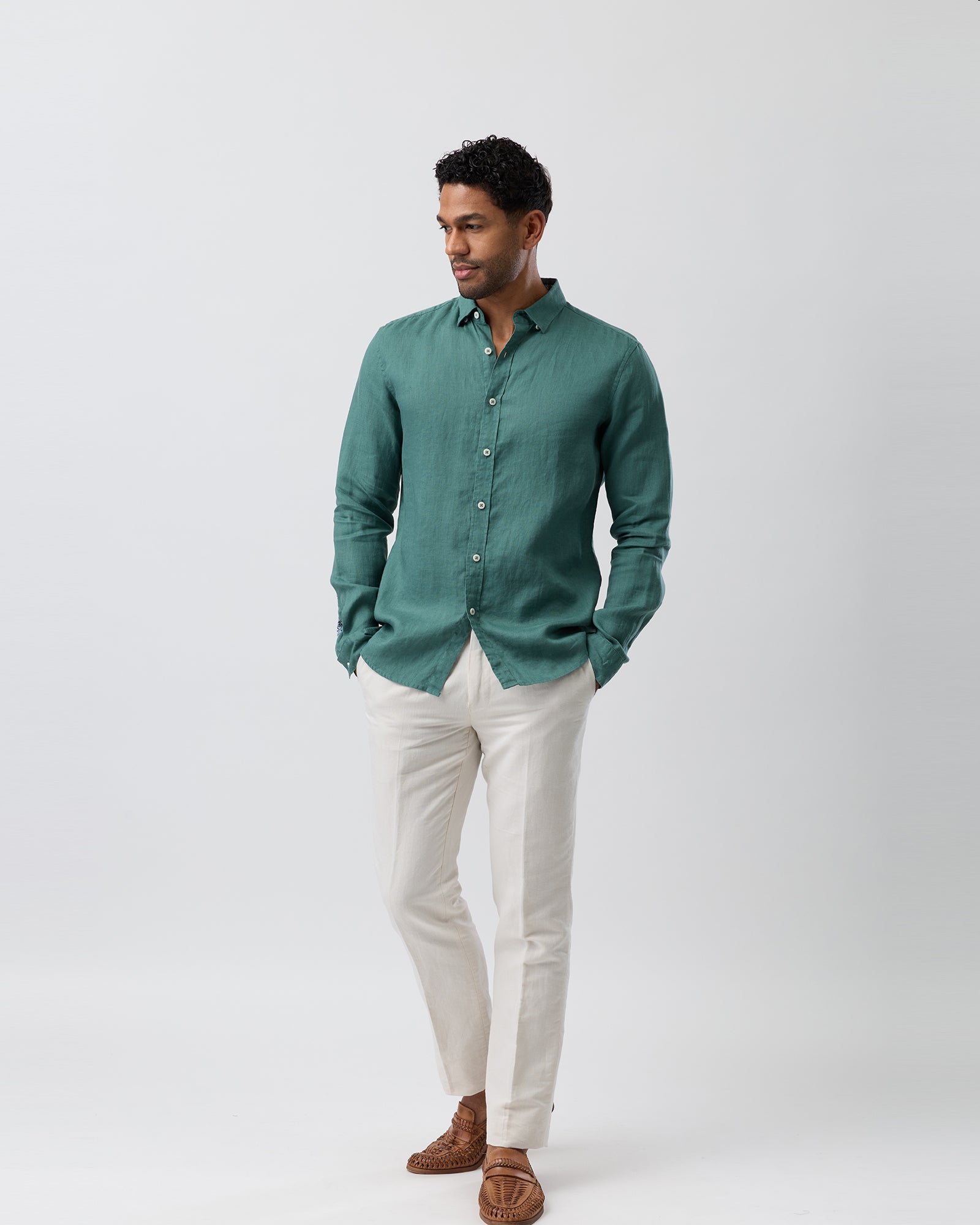 BFS1156 LINEN SHIRT GREEN