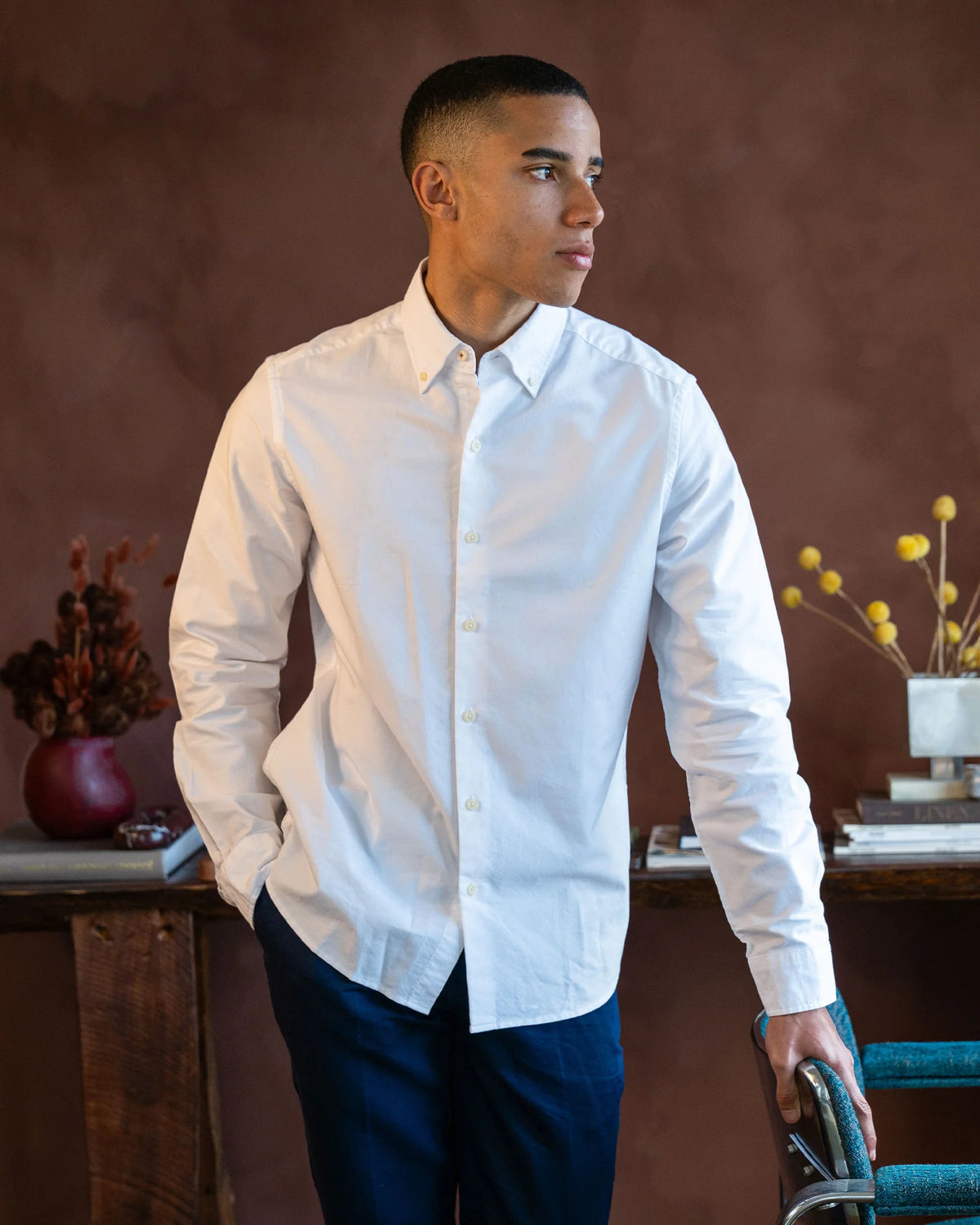 BFS800 OXFORD BUTTON DOWN SHIRT WHITE