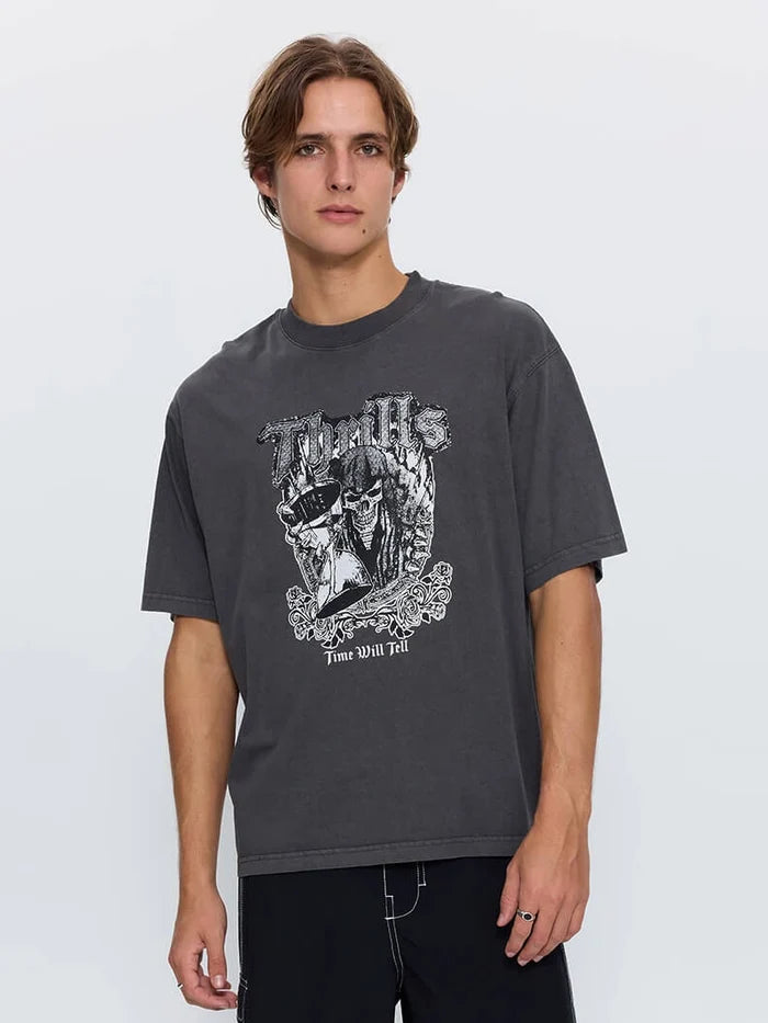 TIME WILL TELL OVERSIZE BOX CROP TEE DARK MERCH BLACK