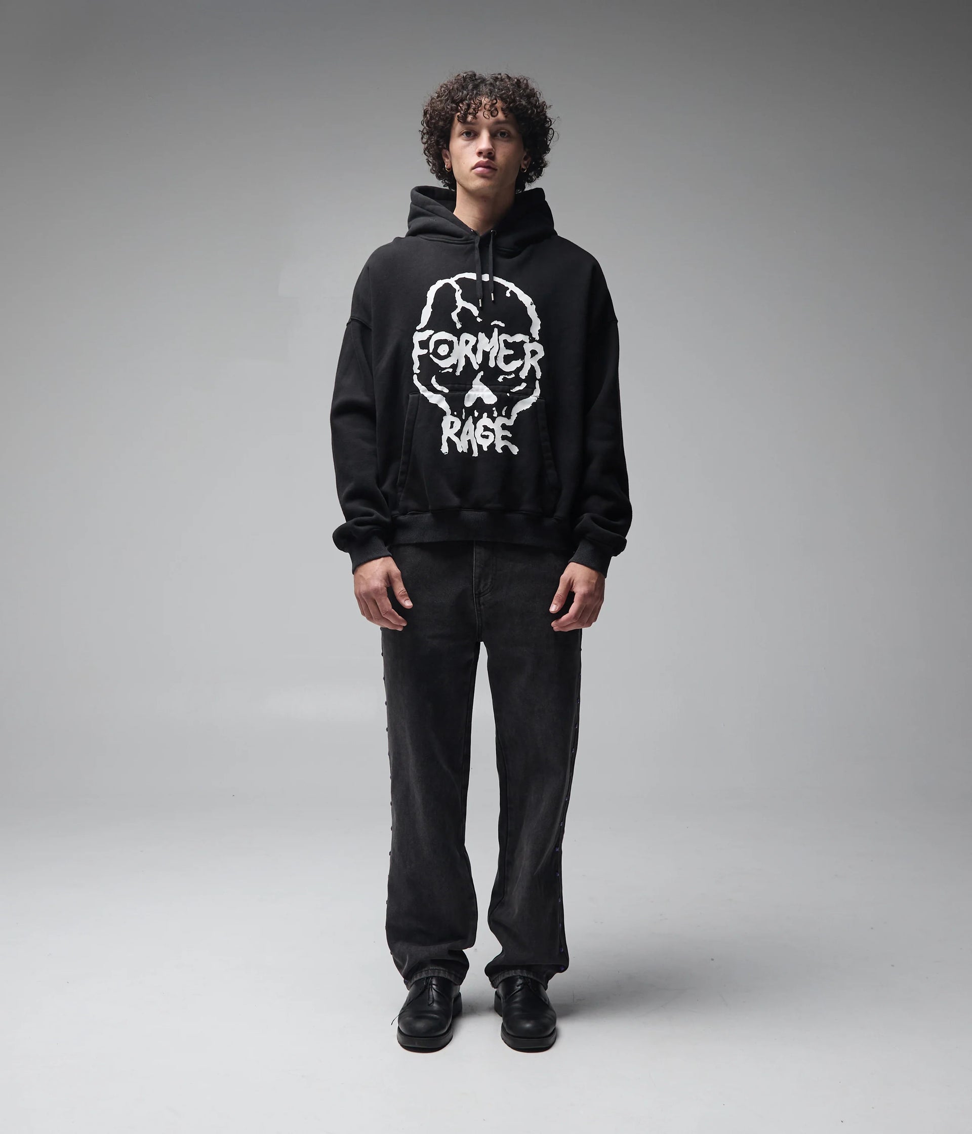 SKULLZ BOXY HEAVY HOOD MERCH BLACK