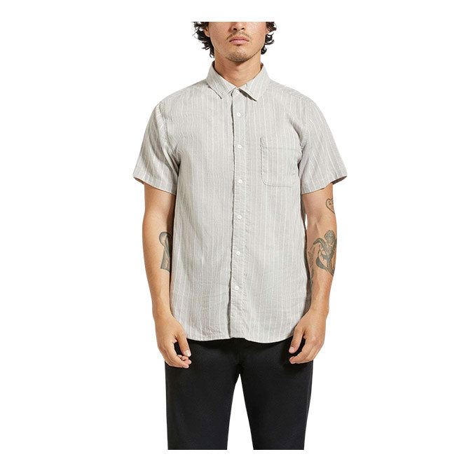 CHARTER STRIPE SS WOVEN SHIRT OFF WHITE/CINDER GREY