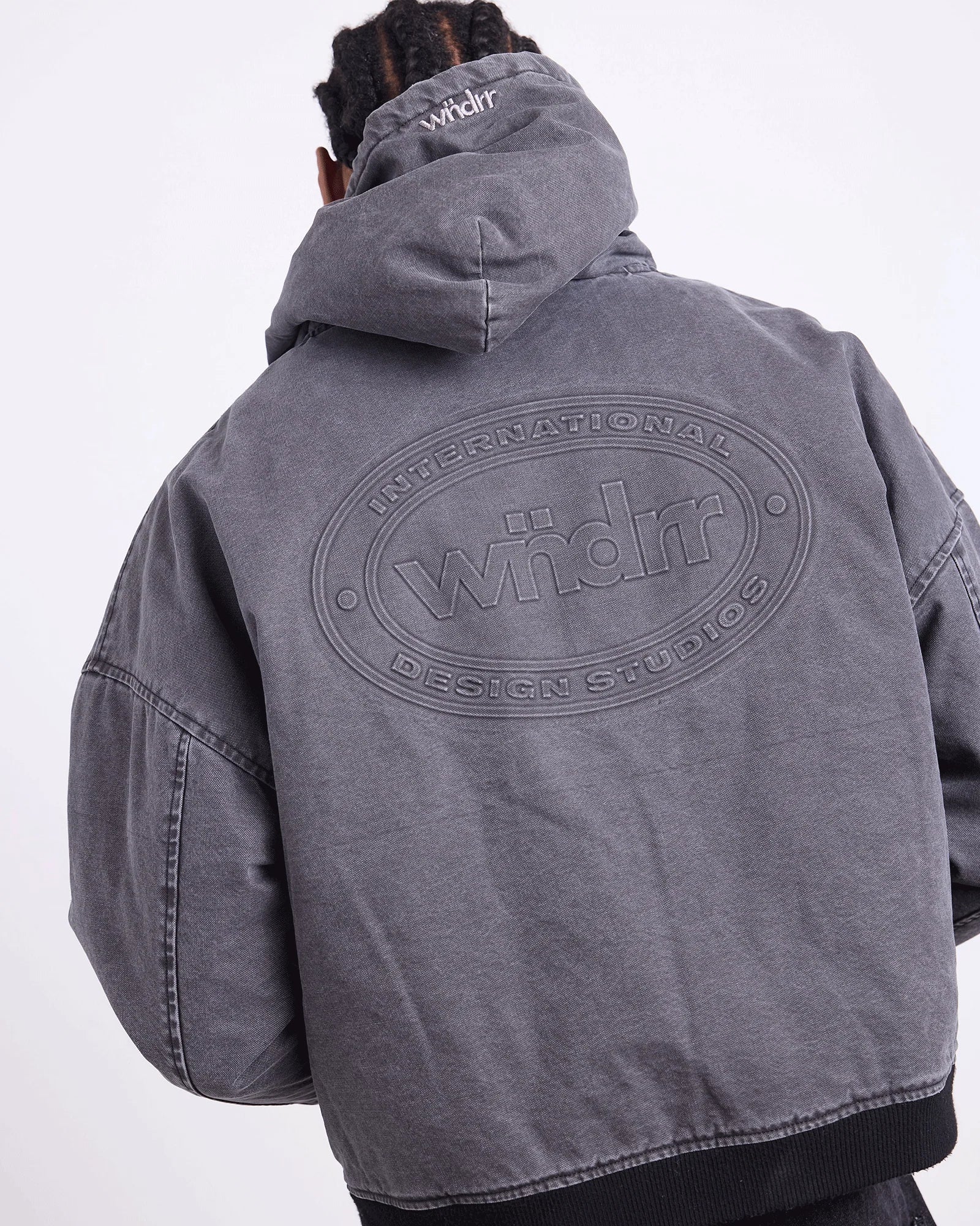 CREDIT HOODED WORK JACKET BLACK DENIM