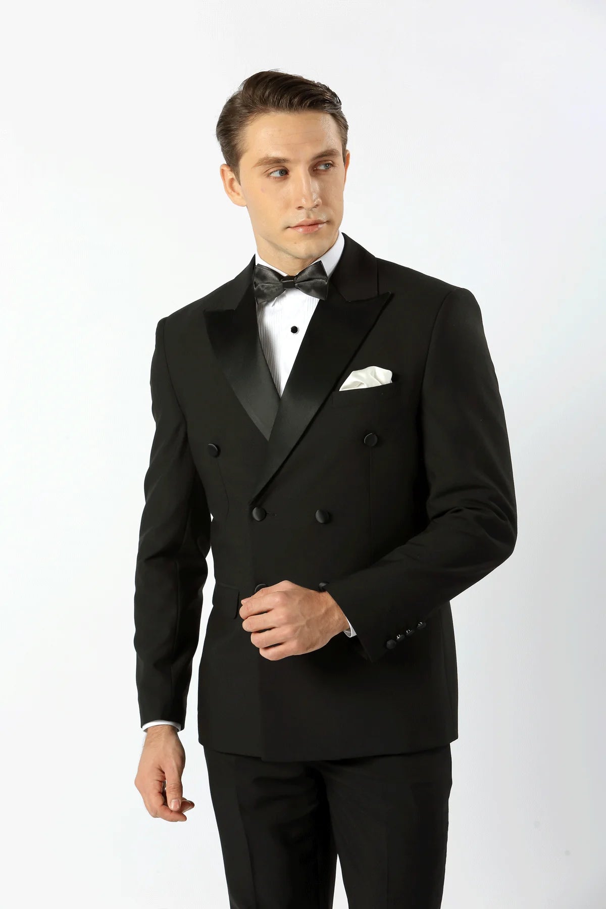 ARLO DOUBLE BREASTED SATIN LAPEL JACKET
