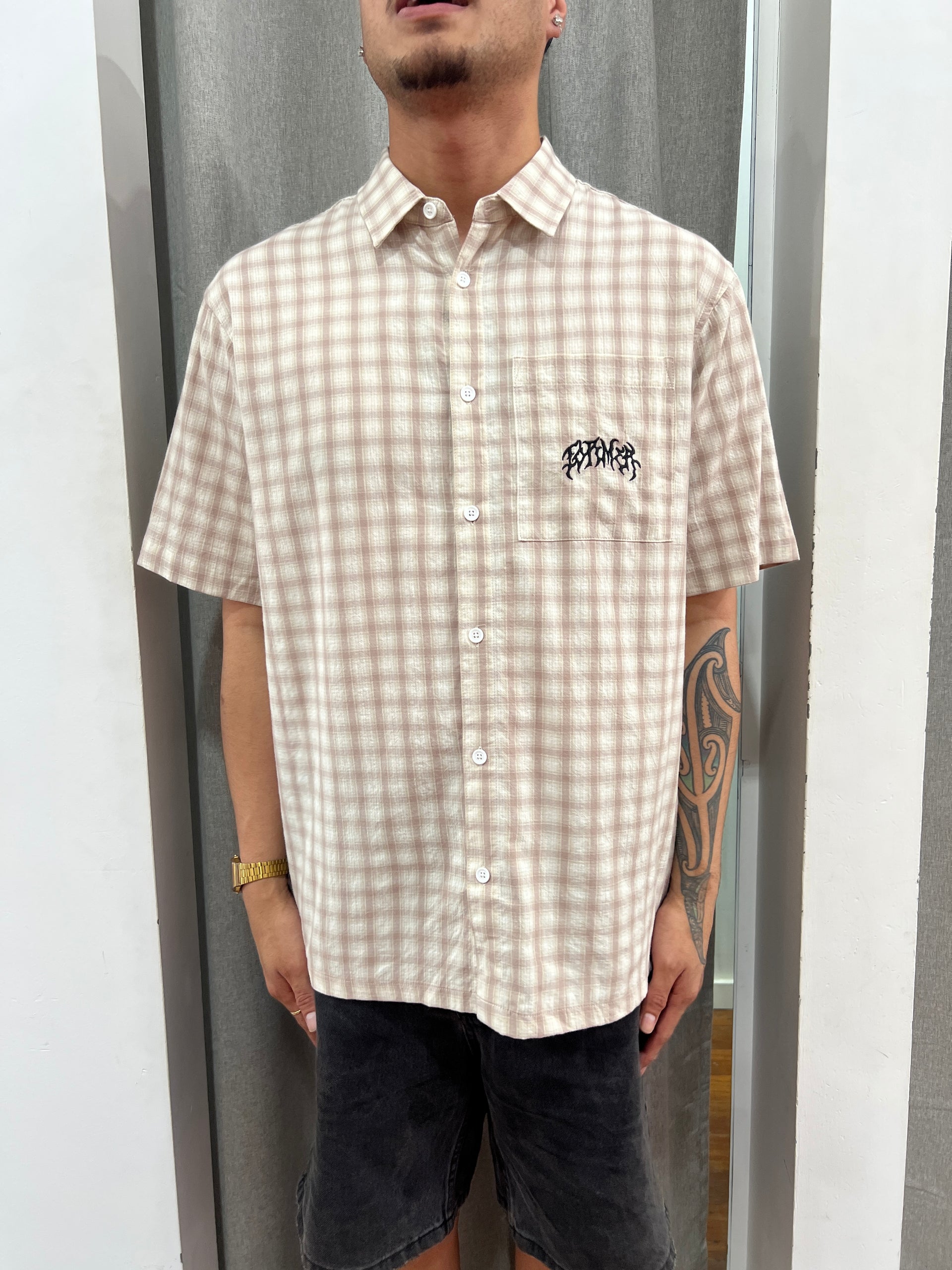 MANNERS CHECK SS SHIRT TAUPE