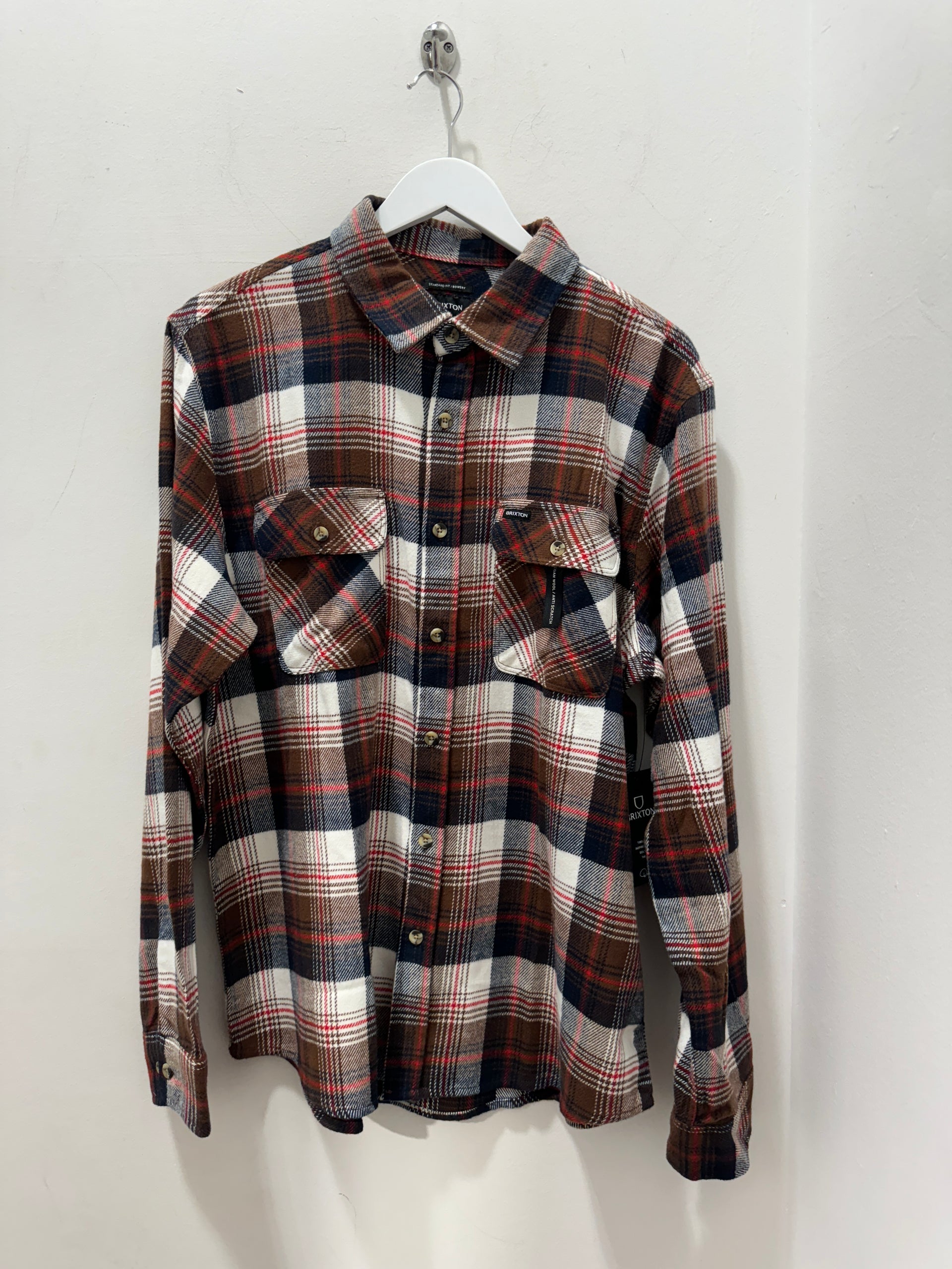 BOWERY LS FLANNEL WASHED NAVY/SEPIA/OFF WHITE