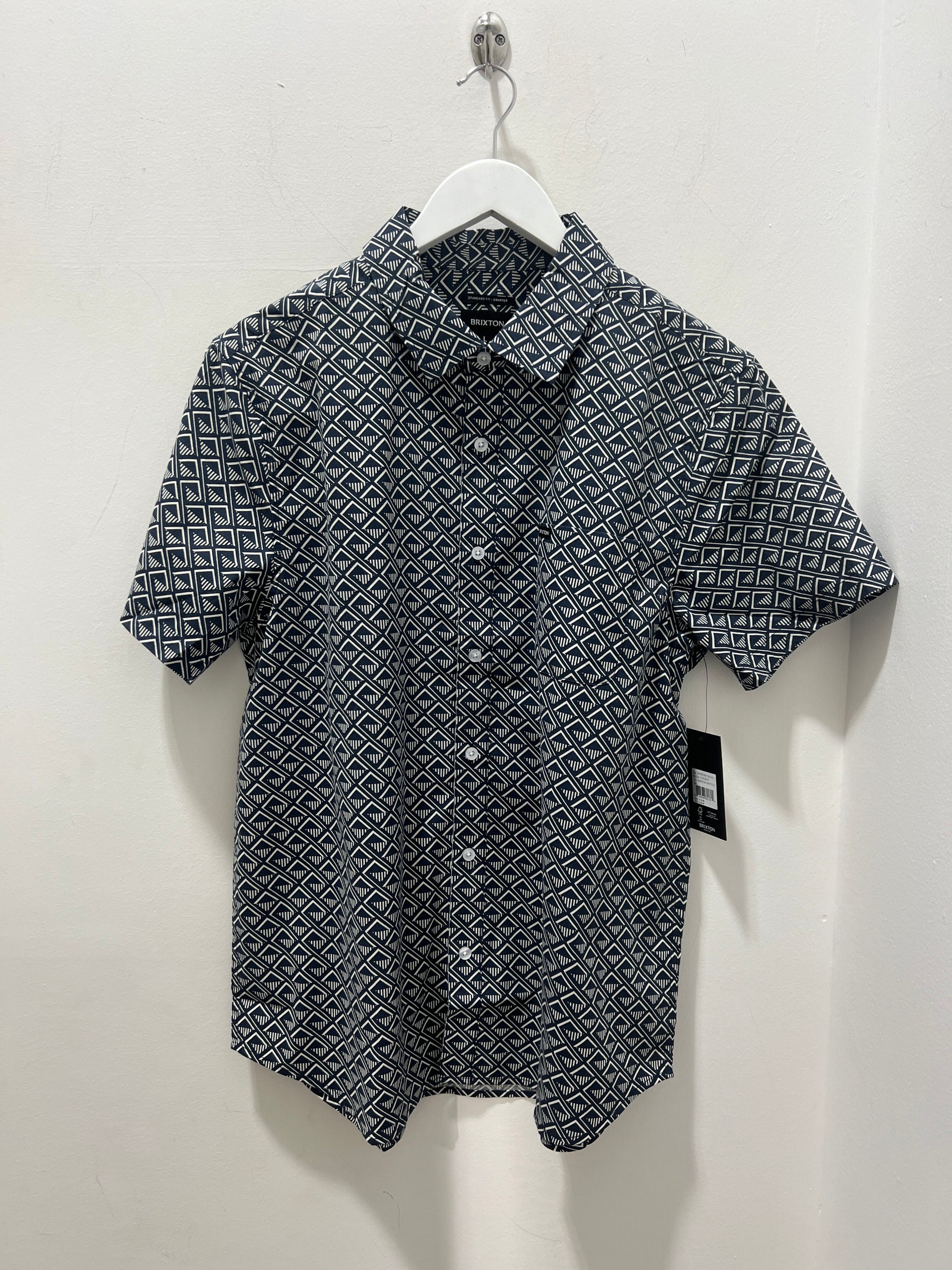 CHARTER PRINT S/S WOVEN SHIRT - NAVY/WHITE