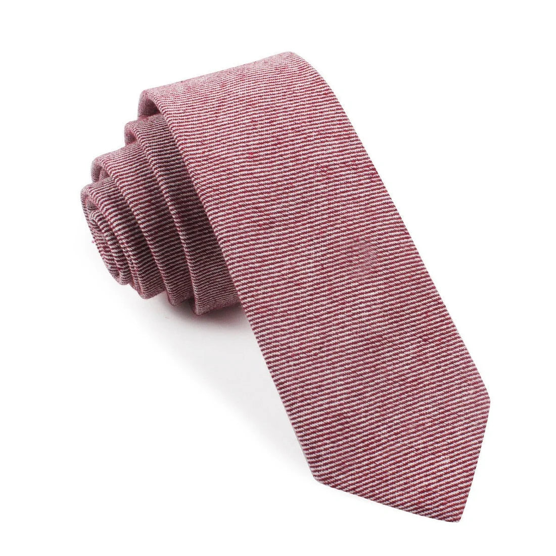 MAROON & WHITE TWILL STRIPE LINEN SKINNY TIE
