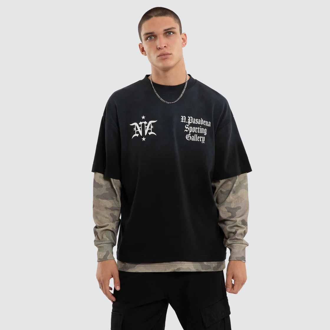 MIRROR LAYERED LS TEE SUNBLEACHED BLACK