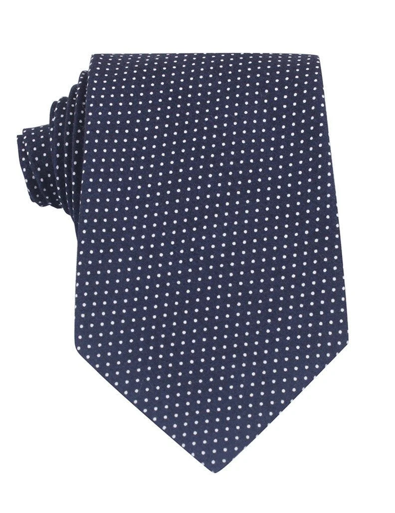 NAVY BLUE COTTON WITH WHITE MINI POLKA DOTS SKINNY TIE