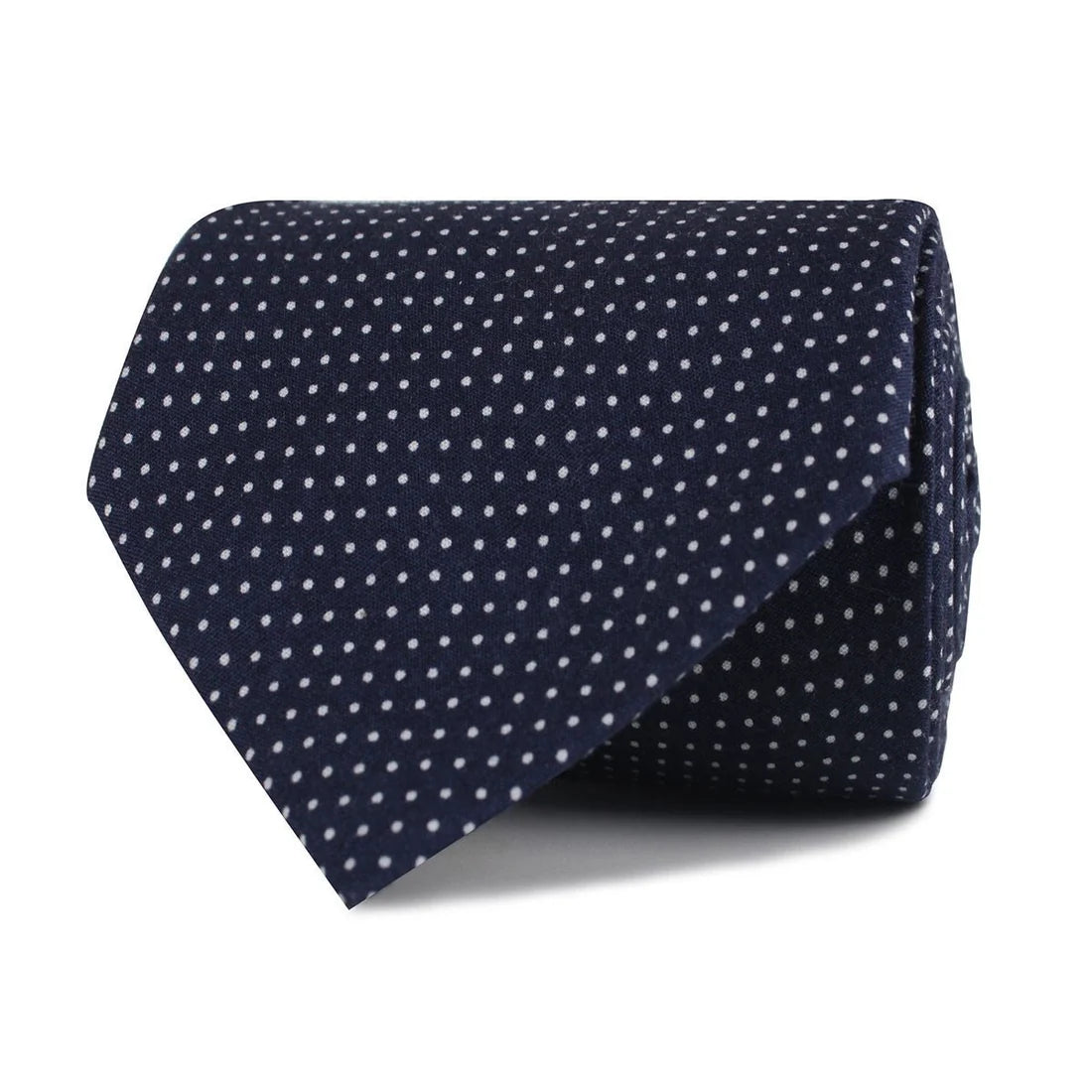 NAVY BLUE COTTON WITH WHITE MINI POLKA DOTS SKINNY TIE