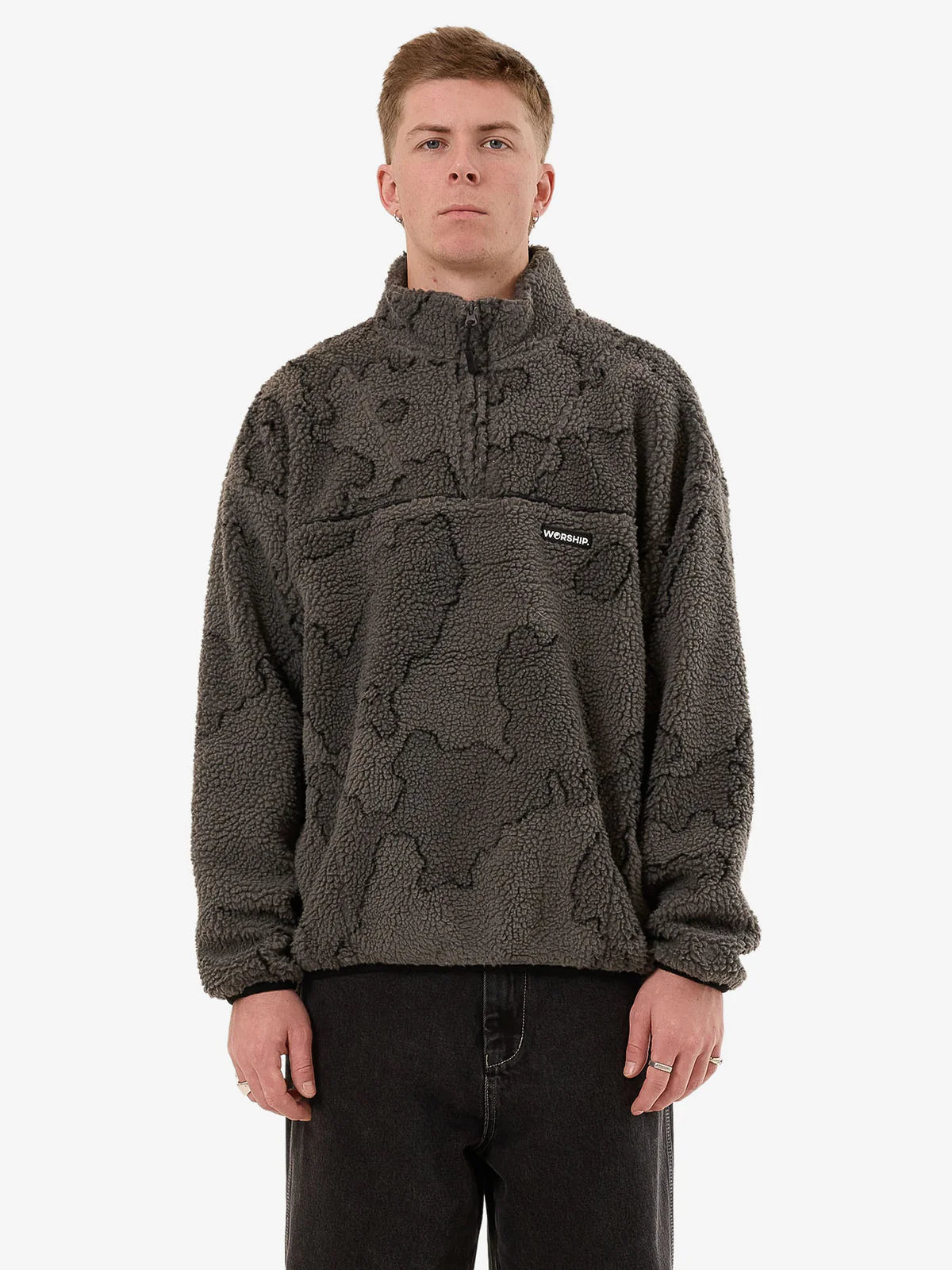 DELIRIUM QUARTER ZIP SHERPA FLEECE STEEL GREY