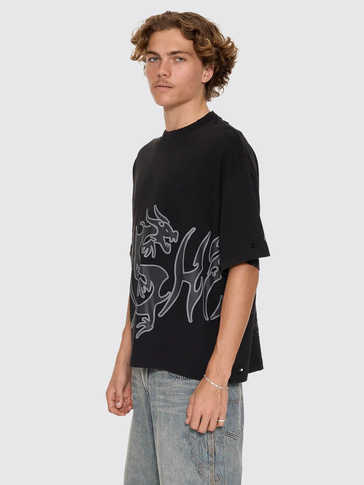 SERPES DISTRESS OVERSIZE TEE ACID BLACK