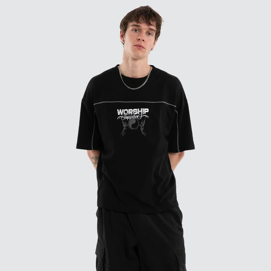 TOLL FREE BOX CROP PANEL TEE BLACK