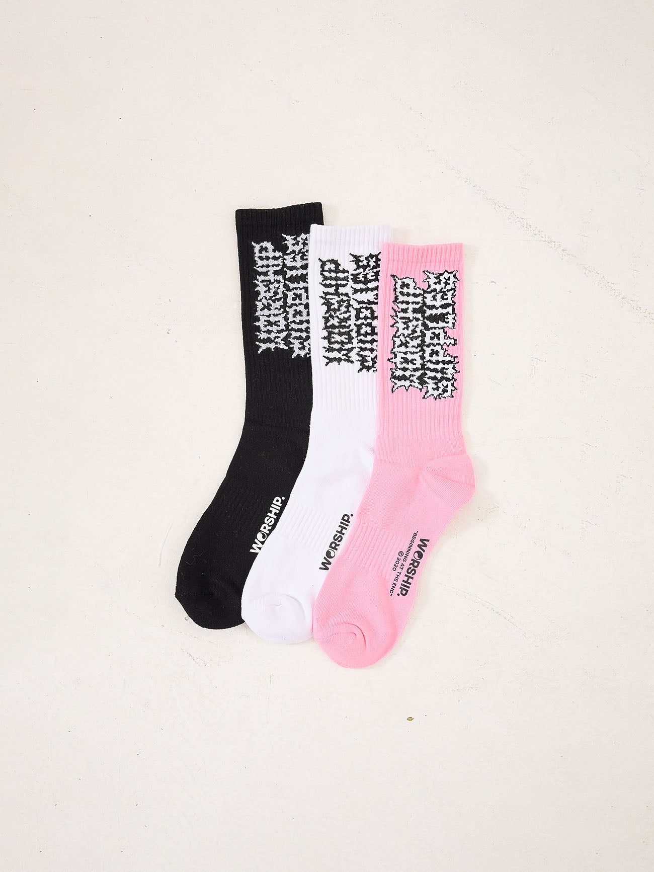 PILE UP SOCKS 3 PACK WHITE BLACK FLAMINGO