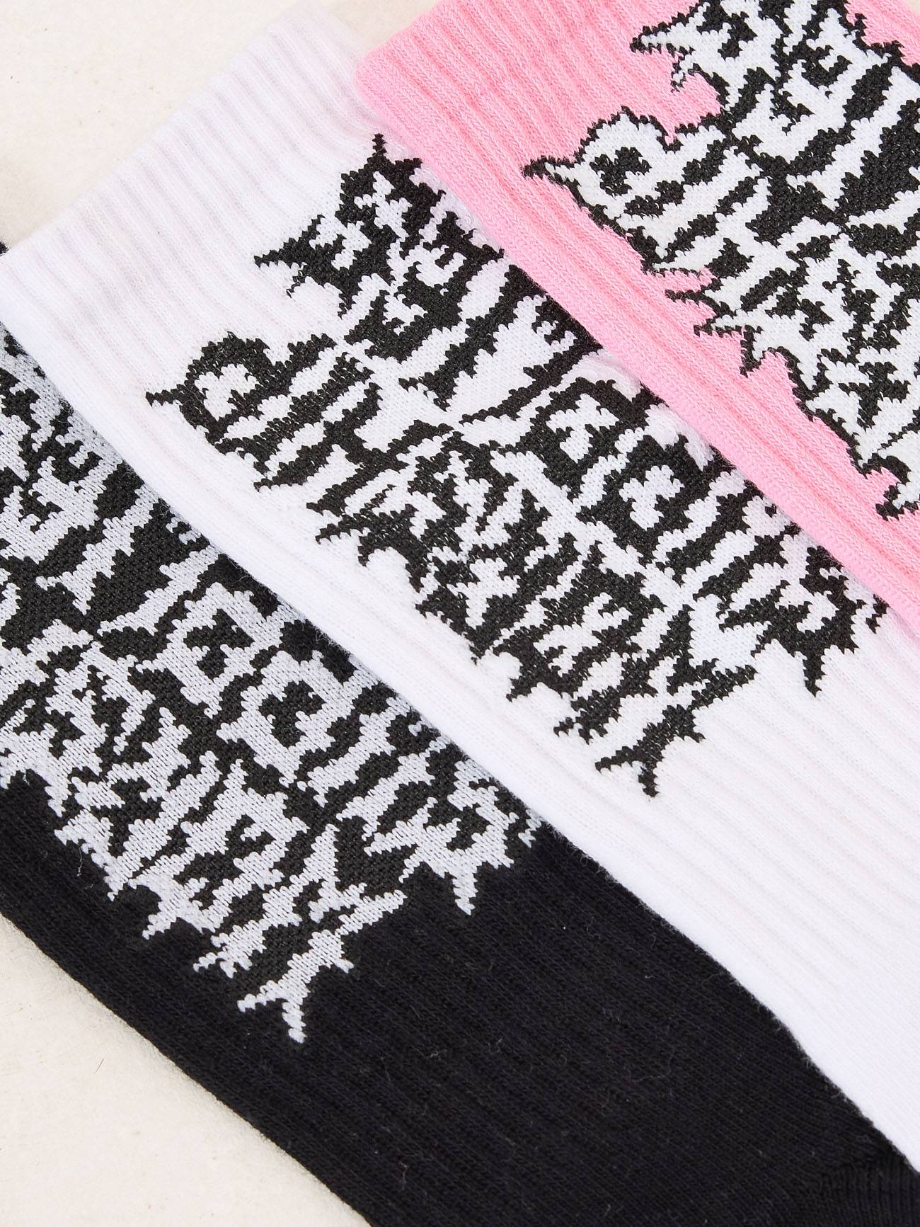 PILE UP SOCKS 3 PACK WHITE BLACK FLAMINGO