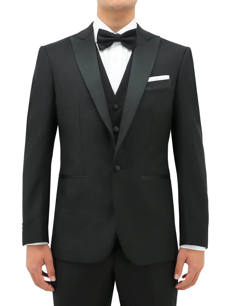 JASON 100% WOOL SATIN PEAK LAPEL TUX JACKET - BLACK