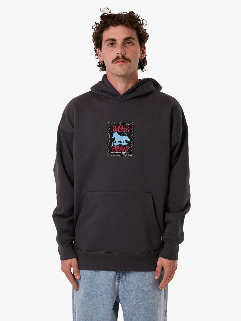 CHAIN OF FORMATION CROPPED SLOUCH PULL ON HOOD DARK CHARCOAL