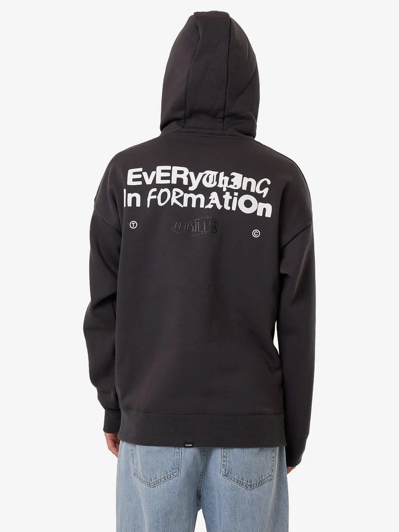 CHAIN OF FORMATION CROPPED SLOUCH PULL ON HOOD DARK CHARCOAL