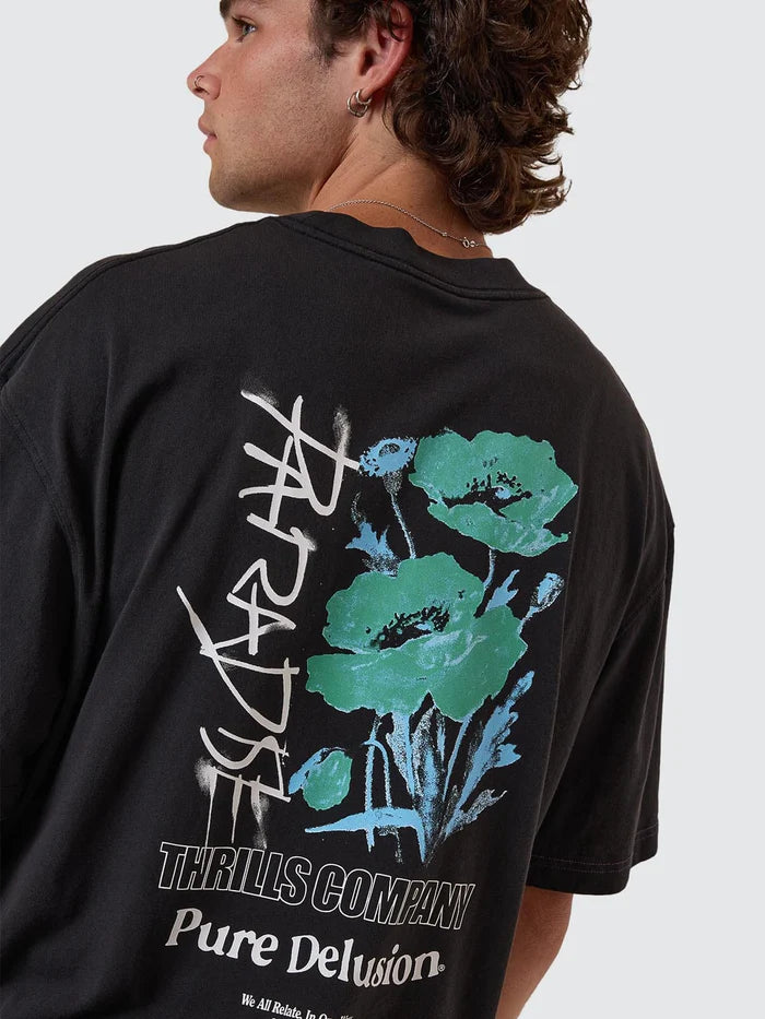 PURE DELUSION BOX FIT OVERSIZE TEE FADED BLACK