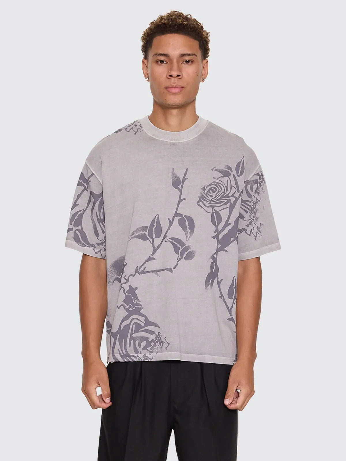 TIME WILL TELL ALLOVER OVERSIZE BOX CROP TEE ROSE ALLOVER
