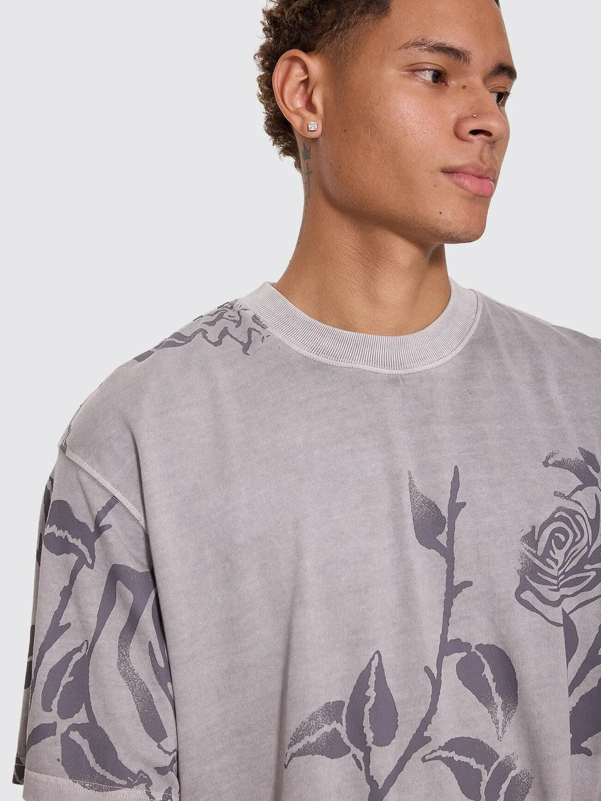 TIME WILL TELL ALLOVER OVERSIZE BOX CROP TEE ROSE ALLOVER