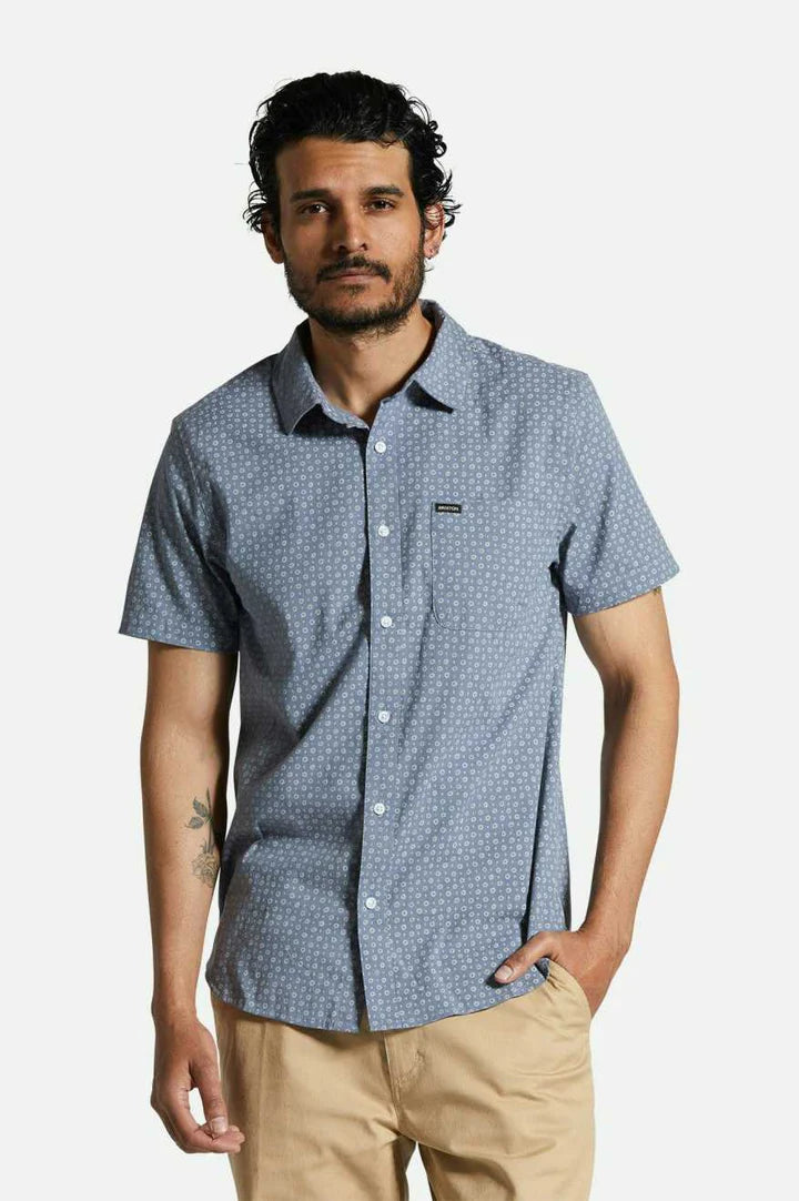 CHARTER PRINT S/S WVN SHIRT FLINT STONE BLUE MICRO