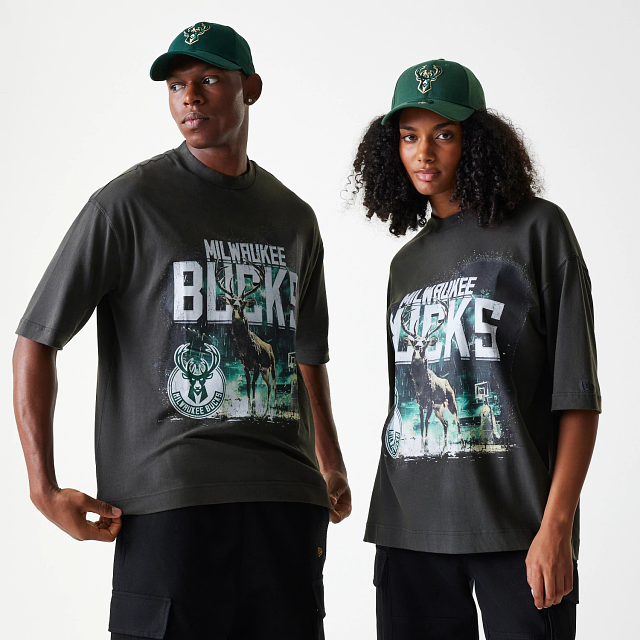 NBA WASHED GRAPHIC TEE MILWAUKEE BUCKS WASHED BLACK