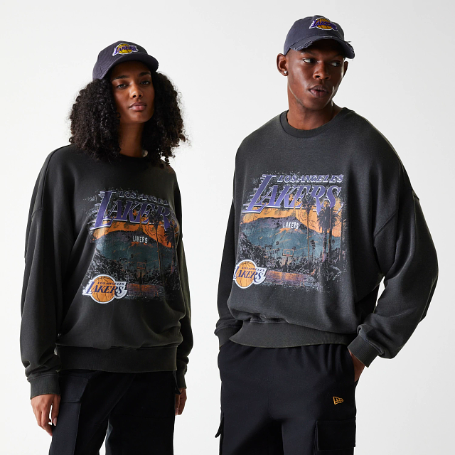 NBA WASHED GRAPHIC CREW LA LAKERS BLACK