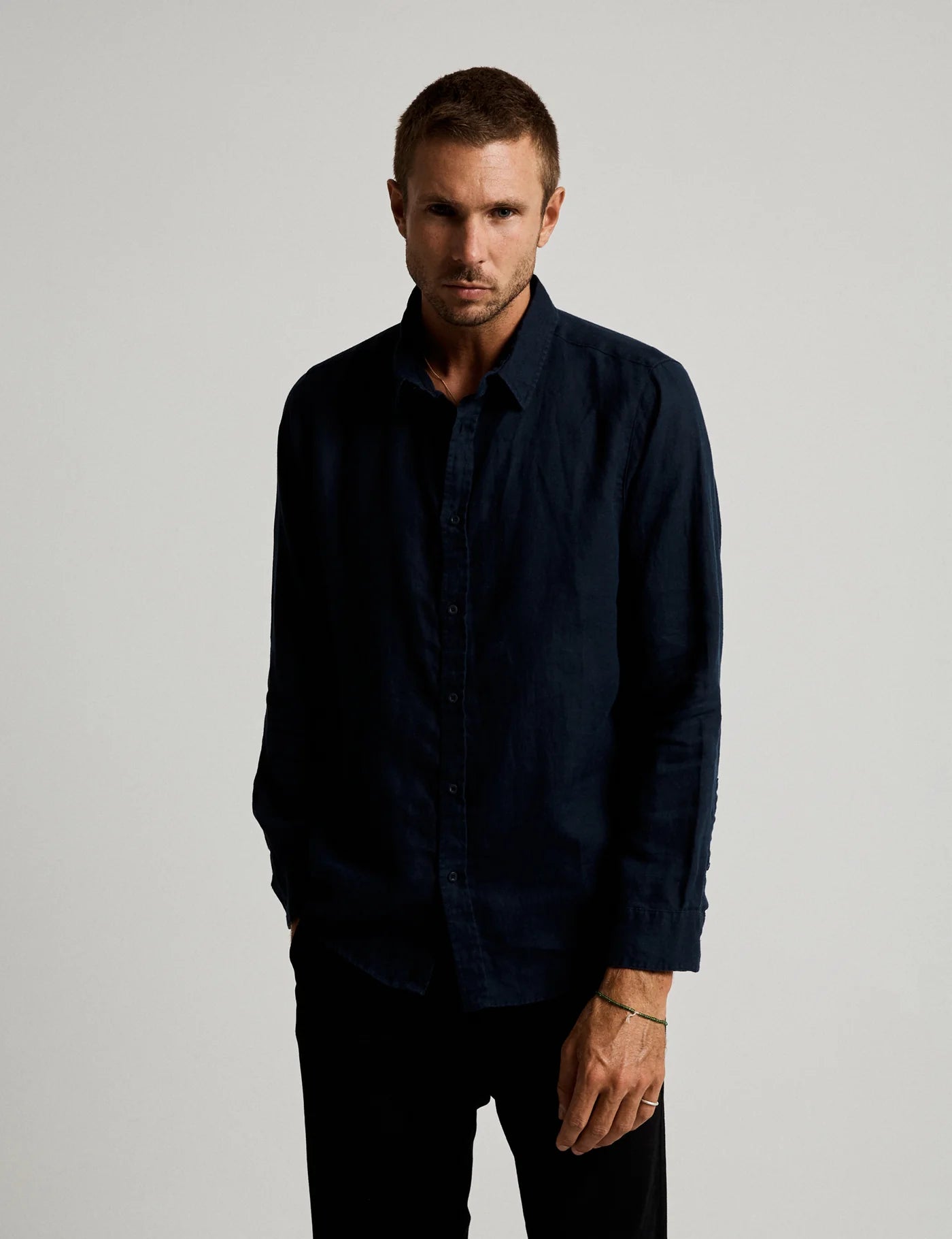 LINEN LS SHIRT NAVY