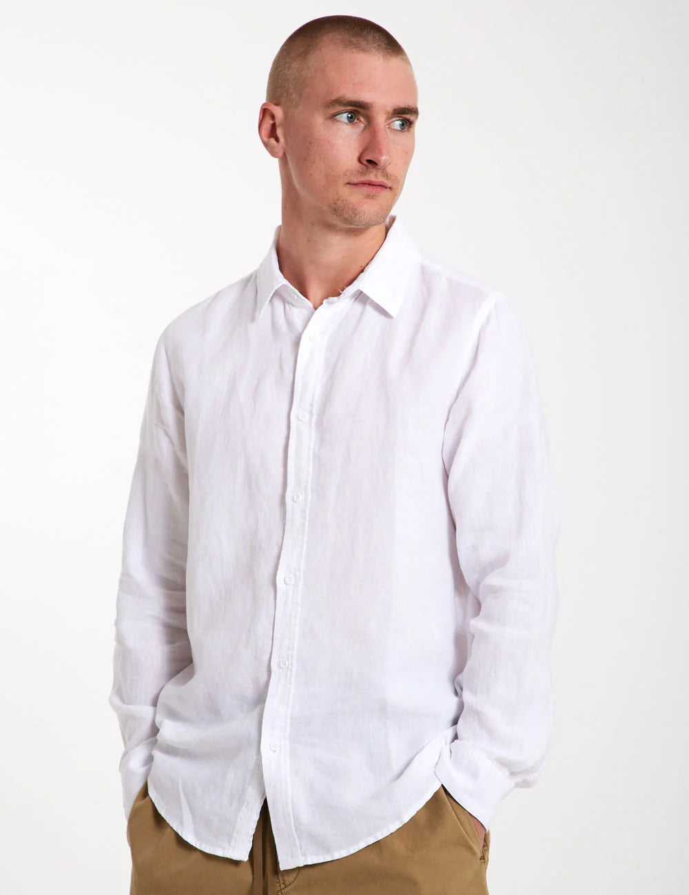 LINEN LS SHIRT  WHITE