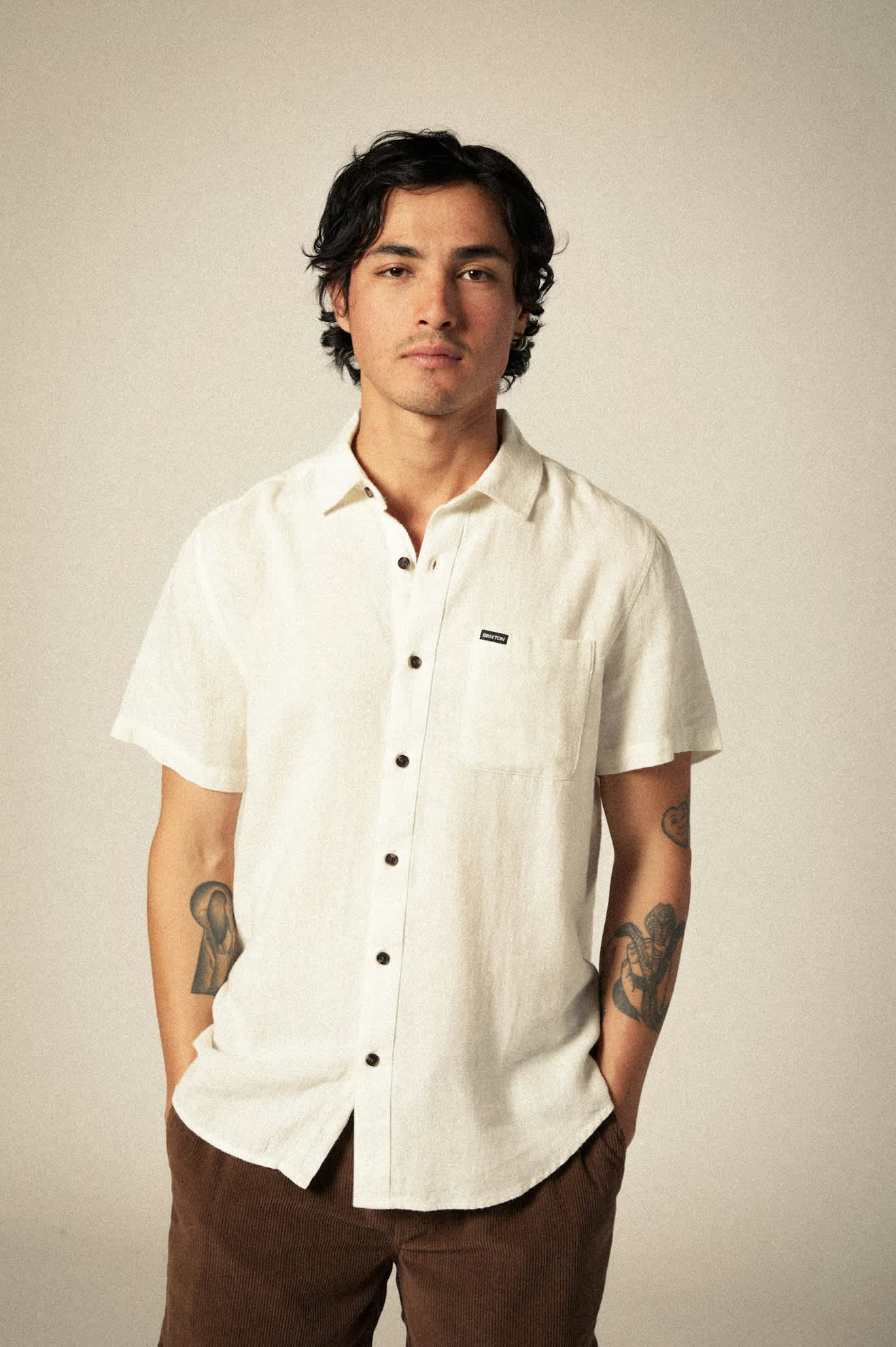 CHARTER ORGANIC COTTON S/S SHIRT EGRET WHITE
