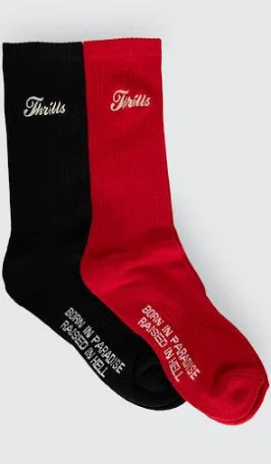 MAKE EM TOUGH 2 PACK SOCKS BLACK SCARLET
