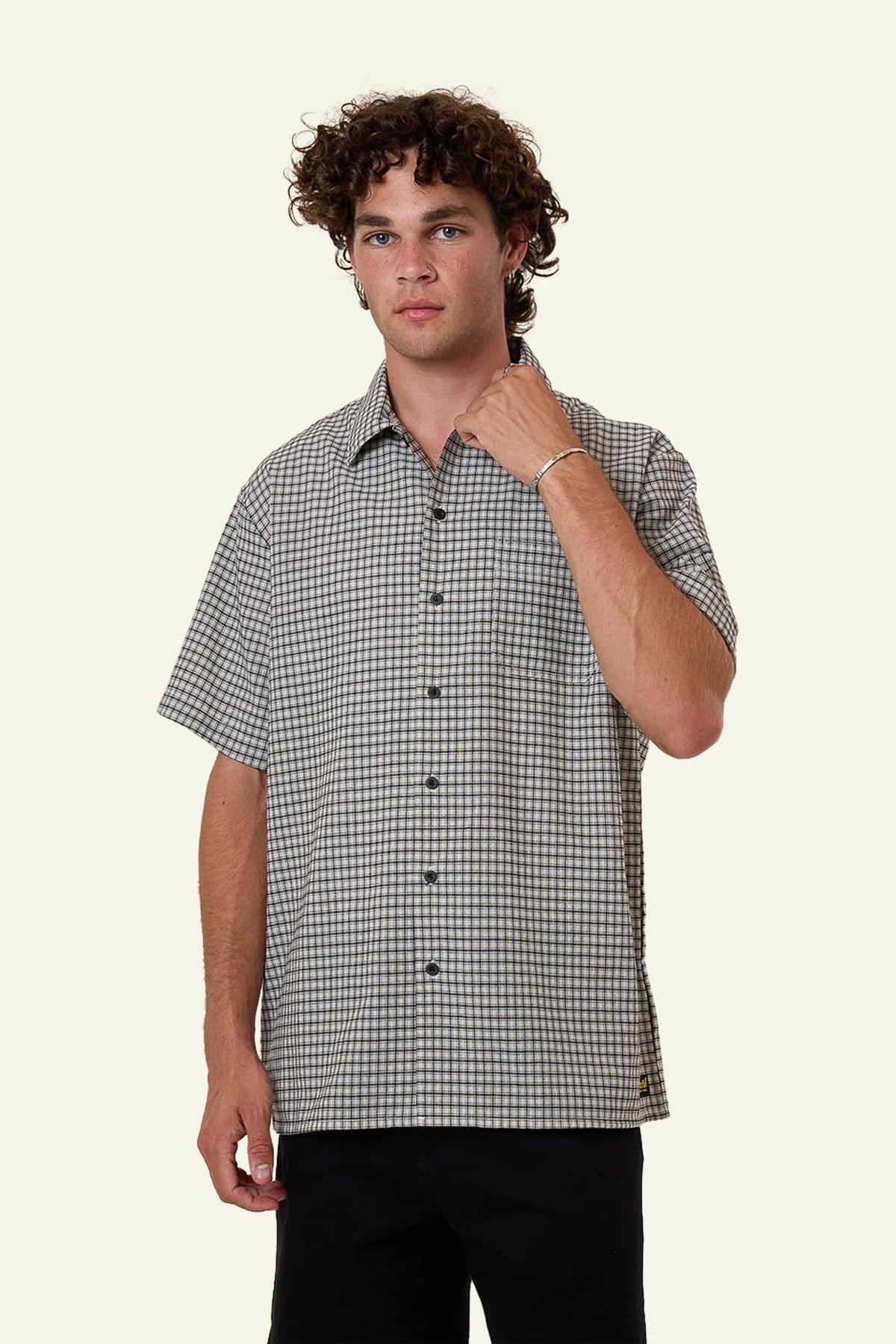 THRILLS UNION SHORT SLEEVE CHECK SHIRT LIGHT STONE