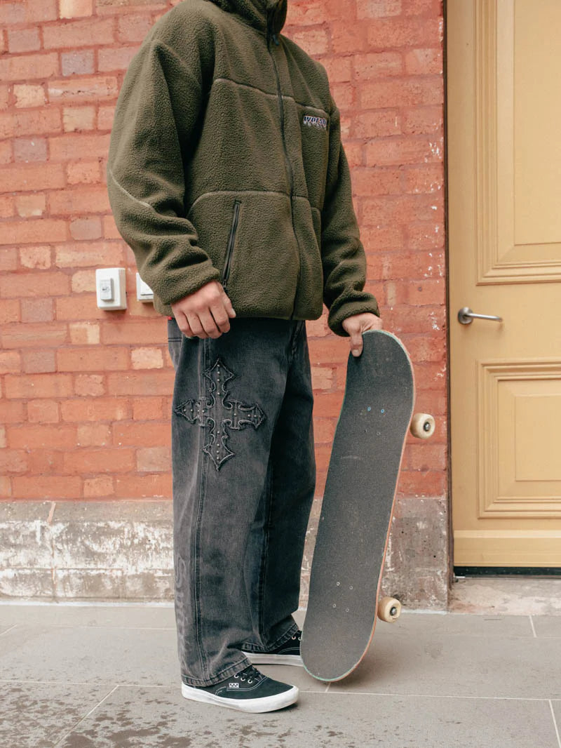 MANIC BIG LOUNGER JEAN GHOSTED BLACK FADE